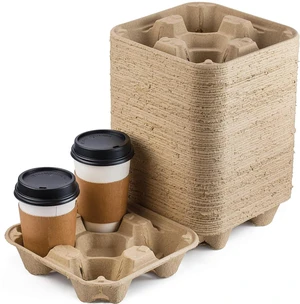 4 Cup Disposable Drink Carrier Trays, 45 Pack Compostable Pulp Fiber Cup Holder for 8-32 oz Cup, Durable to Go Coffee Cup Holders for Delivery Service, Uber Eats 4 Cup Disposable Drink Carrier Trays, 45 Pack Compostable Pulp Fiber Cup Holder for 8-32 oz Cup, Durable to Go Coffee Cup Holders for Delivery Service, Uber Eats