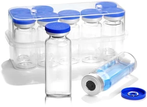 10ml Sealed Sterile Glass Empty Vials for Injection, 50 Pack Peptide Vial with Self Healing Injection Port and Plastic-Aluminum Flip Caps 10ml Sealed Sterile Glass Empty Vials for Injection, 50 Pack Peptide Vial with Self Healing Injection Port and Plastic-Aluminum Flip Caps