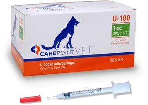 U-100 Pet Insulin Syringes, 29G x 1/2" 1cc, Comfortable Injection, Bold Permanent Markings for Accurate Dosage, Disposable, Box of 100 U-100 Pet Insulin Syringes, 29G x 1/2" 1cc, Comfortable Injection, Bold Permanent Markings for Accurate Dosage, Disposable, Box of 100
