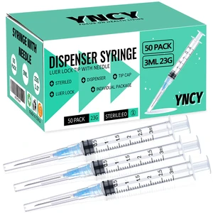 50 Pack 3ml Disposable Syringe with Needle 23Ga 1.0 Inch, Luer Lock Syringes, Individual Sterilized Wrapped 50 Pack 3ml Disposable Syringe with Needle 23Ga 1.0 Inch, Luer Lock Syringes, Individual Sterilized Wrapped