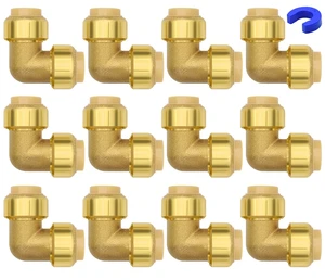 12 Pack 1/2" Pushfit Elbow Fittings with Disconnect Clip for Copper, PEX, CPVC Pipe 12 Pack 1/2" Pushfit Elbow Fittings with Disconnect Clip for Copper, PEX, CPVC Pipe