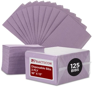 125 Pack Lavender Disposable Patient Bibs, 18" x 13", 3 Ply Waterproof Paper Bib Sheet with Poly Back, Dental, Medical, Tattoo, Nail Tray or Table Cover, 125 Pack 125 Pack Lavender Disposable Patient Bibs, 18" x 13", 3 Ply Waterproof Paper Bib Sheet with Poly Back, Dental, Medical, Tattoo, Nail Tray or Table Cover, 125 Pack