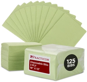 125 Pack Green Disposable Patient Bibs, 18" x 13", 3 Ply Waterproof Paper Bib Sheet with Poly Back, Dental, Medical, Tattoo, Nail Tray or Table Cover, 125 Pack 125 Pack Green Disposable Patient Bibs, 18" x 13", 3 Ply Waterproof Paper Bib Sheet with Poly Back, Dental, Medical, Tattoo, Nail Tray or Table Cover, 125 Pack