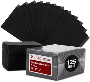 125 Pack Black Disposable Patient Bibs, 18" x 13", 3 Ply Waterproof Paper Bib Sheet with Poly Back, Dental, Medical, Tattoo, Nail Tray or Table Cover, 125 Pack 125 Pack Black Disposable Patient Bibs, 18" x 13", 3 Ply Waterproof Paper Bib Sheet with Poly Back, Dental, Medical, Tattoo, Nail Tray or Table Cover, 125 Pack