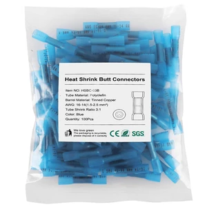 200PCS Blue Heat Shrink Butt Wire Connectors 16-14 AWG, Insulated Waterproof Electrical Wire Connectors Automotive Marine Grade Wire Crimp Terminals Butt Splices, Ideal for Boat, Truck 200PCS Blue Heat Shrink Butt Wire Connectors 16-14 AWG, Insulated Waterproof Electrical Wire Connectors Automotive Marine Grade Wire Crimp Terminals Butt Splices, Ideal for Boat, Truck