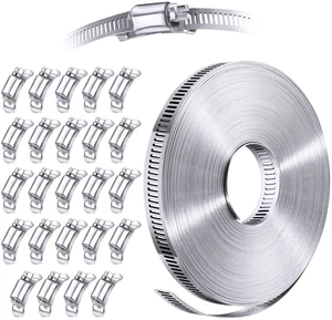 Stainless Steel Worm Gear Hose Clamp Assortment Kit, Cut-To-Fit DIY 50FT Strap+24 Fasteners, Large Adjustable Band Clamps Strapping for Pole Mount, HVAC Duct Pipe, Muffler, Segmented Rings Stainless Steel Worm Gear Hose Clamp Assortment Kit, Cut-To-Fit DIY 50FT Strap+24 Fasteners, Large Adjustable Band Clamps Strapping for Pole Mount, HVAC Duct Pipe, Muffler, Segmented Rings