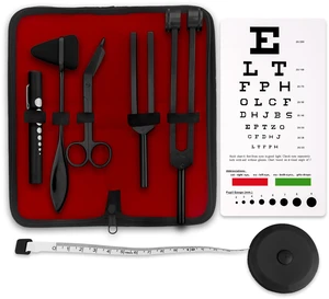 Premium 7 Piece Tactical Black Diagnostic Kit - Taylor Hammer, Measuring Tape, Tuning Forks, Bandage Scissors, Pupil Gauge Penlight, Snellen Eye Chart (Black) Premium 7 Piece Tactical Black Diagnostic Kit - Taylor Hammer, Measuring Tape, Tuning Forks, Bandage Scissors, Pupil Gauge Penlight, Snellen Eye Chart (Black)