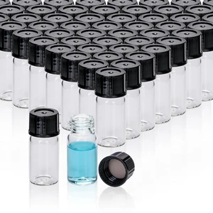 100 PCS 5ML Clear Small Liquid Sample Glass Vials with Screw Caps 0.17OZ 18x40mm Leak-Proof Bottle for Lab, Essential Oil, Perfume, Reagent 100 PCS 5ML Clear Small Liquid Sample Glass Vials with Screw Caps 0.17OZ 18x40mm Leak-Proof Bottle for Lab, Essential Oil, Perfume, Reagent