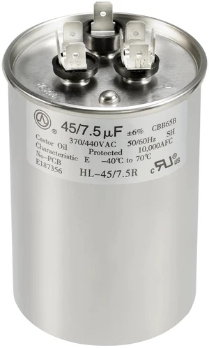 AC Capacitor 45+7.5 uF or 45/7.5 MFD ±6% 370V/440VAC CBB65 Dual Run Circular Start Capacitor for Heat Pump Air ConditionerTen Years of Coverage AC Capacitor 45+7.5 uF or 45/7.5 MFD ±6% 370V/440VAC CBB65 Dual Run Circular Start Capacitor for Heat Pump Air ConditionerTen Years of Coverage