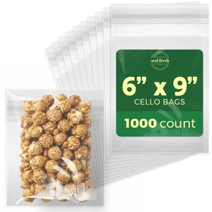 Self Sealing Cellophane Bags - 6" x 9" (1000 Count) - Clear Plastic Resealable Cello Bag - Cellophane Treat Bags, Cookie Bags for Packaging, Candy bags, Cello Bags, Pastry Bags Self Sealing Cellophane Bags - 6" x 9" (1000 Count) - Clear Plastic Resealable Cello Bag - Cellophane Treat Bags, Cookie Bags for Packaging, Candy bags, Cello Bags, Pastry Bags
