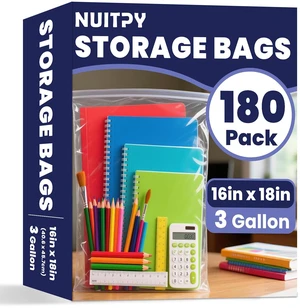 180 Pack Large 3 Gallon Storage Bags with Zipper Top, 16 x 18in Zipper Bags Clear Plastic Bag for Storage, Reusable, Sealable Storage Bag for Clothes, Travel & Moving, Double-sided Thickness 4 Mil 180 Pack Large 3 Gallon Storage Bags with Zipper Top, 16 x 18in Zipper Bags Clear Plastic Bag for Storage, Reusable, Sealable Storage Bag for Clothes, Travel & Moving, Double-sided Thickness 4 Mil