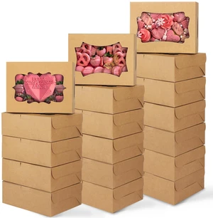 48pcs Cookie Boxes with 3 Style Window,8x6x2.5in Brown Bakery Boxes Kraft Treat Boxes, Dessert Boxes for Chocolate Strawberries, Donuts, Cupcakes, Muffins and Dessert 48pcs Cookie Boxes with 3 Style Window,8x6x2.5in Brown Bakery Boxes Kraft Treat Boxes, Dessert Boxes for Chocolate Strawberries, Donuts, Cupcakes, Muffins and Dessert