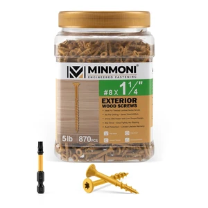 #8 x 1-1/4" Wood Deck Screws 870pcs (5lb Box), Torx Flat-Head Exterior Screws, Tan, T25 Star Bit Included, Can Substitute 1" Screws #8 x 1-1/4" Wood Deck Screws 870pcs (5lb Box), Torx Flat-Head Exterior Screws, Tan, T25 Star Bit Included, Can Substitute 1" Screws