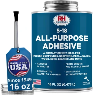 S-18 All-Purpose Adhesive 16 oz -Contact Cement for Headliner, Upholstery Multi-surface adhesive, bonds rubber, metal, leather, felt, wood and glass, for car headliners and upholstery S-18 All-Purpose Adhesive 16 oz -Contact Cement for Headliner, Upholstery Multi-surface adhesive, bonds rubber, metal, leather, felt, wood and glass, for car headliners and upholstery