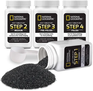 NATIONAL GEOGRAPHIC Rock Tumbler Grit and Polish Refill Kit - Tumbling Grit Media, Polish Up to 20 lbs. of Rocks, Works with any Rock Polisher & Tumbler Supplies NATIONAL GEOGRAPHIC Rock Tumbler Grit and Polish Refill Kit - Tumbling Grit Media, Polish Up to 20 lbs. of Rocks, Works with any Rock Polisher & Tumbler Supplies