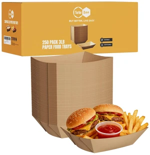 Disposable Paper Food Trays 3lb, 250 Pack Large Brown Paper Boats - Heavy Duty for Large Nachos, BBQ Ribs, Family Fries, Tacos - Ideal for Party Hosts, Sports Fans, Carnivals Disposable Paper Food Trays 3lb, 250 Pack Large Brown Paper Boats - Heavy Duty for Large Nachos, BBQ Ribs, Family Fries, Tacos - Ideal for Party Hosts, Sports Fans, Carnivals