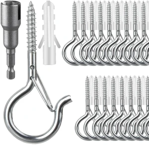 50 PCS Screw Hooks for Outdoor String Lights, Q Hangers String Light Hooks Christmas Patio Light Hooks with Safe Buckle, Heavy Duty Screw Planter Eye Cup Hooks for Outside Wall Ceiling, Silver 50 PCS Screw Hooks for Outdoor String Lights, Q Hangers String Light Hooks Christmas Patio Light Hooks with Safe Buckle, Heavy Duty Screw Planter Eye Cup Hooks for Outside Wall Ceiling, Silver