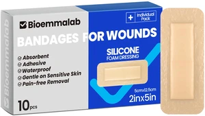 Large Waterproof Bandages 2X5 Silicone Foam Dressing Sensitive Skin, 10 PCS Wound Dressing, Adhesive Cohesive Pad with Border, First Aid, Post Surgical and Trauma Care, Burn Care Large Waterproof Bandages 2X5 Silicone Foam Dressing Sensitive Skin, 10 PCS Wound Dressing, Adhesive Cohesive Pad with Border, First Aid, Post Surgical and Trauma Care, Burn Care