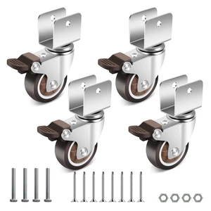 2 Inch Caster Wheels with 3/4 (20 mm) U Bracket, Small Rubber Casters Set of 4 with Brake, 360 Degree Ball Bearing Plate Swivel Castors Wheels, Crib Caster Wheels for Dresser, Cabinet, Desk 2 Inch Caster Wheels with 3/4 (20 mm) U Bracket, Small Rubber Casters Set of 4 with Brake, 360 Degree Ball Bearing Plate Swivel Castors Wheels, Crib Caster Wheels for Dresser, Cabinet, Desk