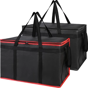 2-Pack Insulated Food Delivery Bag, XXX-Large Meal Grocery Tote Insulation Bag for Hot and Cold Food, Commercial Warming, Large Capacity Reusable Shopping Bags, Cooler Bags (Black + Black-Red) 2-Pack Insulated Food Delivery Bag, XXX-Large Meal Grocery Tote Insulation Bag for Hot and Cold Food, Commercial Warming, Large Capacity Reusable Shopping Bags, Cooler Bags (Black + Black-Red)