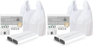 Plastic Bags, (11.5x 6.5" x 21)(200Pack) White Plastic Shopping Bags with Handles for Small Business Grocery T Shirt Bag Reusable and Disposable, in Bulk (Pack of 2) Plastic Bags, (11.5x 6.5" x 21)(200Pack) White Plastic Shopping Bags with Handles for Small Business Grocery T Shirt Bag Reusable and Disposable, in Bulk (Pack of 2)