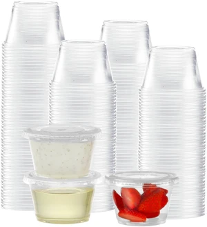 200 Sets - 4 oz Portion Cups With Lids, Small Plastic Containers, Airtight and Stackable Souffle Cups for Jello Shots, Sauce, Condiments, Lunch, Party, Trips 200 Sets - 4 oz Portion Cups With Lids, Small Plastic Containers, Airtight and Stackable Souffle Cups for Jello Shots, Sauce, Condiments, Lunch, Party, Trips