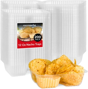 12oz Plastic Nacho Trays (200 Pack) Small Disposable Tray for Nachos & Cheese Dip, Concession Stand Supplies, Movie Night Snacks for Kids, Carnival Party Decorations, Food Boats, Snack Containers 12oz Plastic Nacho Trays (200 Pack) Small Disposable Tray for Nachos & Cheese Dip, Concession Stand Supplies, Movie Night Snacks for Kids, Carnival Party Decorations, Food Boats, Snack Containers