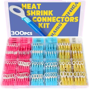 300PCS Heat Shrink Wire Connectors, 26-10 AWG, 4Colors/31Sizes Marine Grade Ring, Fork, Spade, Bullet & Butt Terminals, Multiple Automotive & Boat Wiring Tasks, Electrical Connectors 300PCS Heat Shrink Wire Connectors, 26-10 AWG, 4Colors/31Sizes Marine Grade Ring, Fork, Spade, Bullet & Butt Terminals, Multiple Automotive & Boat Wiring Tasks, Electrical Connectors
