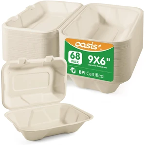 9x6x3 Inch 68 Pack Clamshell Take Out Food Containers, Compostable Disposable Paper To Go Boxes with Lids, Heavy Duty Sugarcane Bagasse Lunch Boxes for Leftovers, Meal Prep & Takeout, Natural 9x6x3 Inch 68 Pack Clamshell Take Out Food Containers, Compostable Disposable Paper To Go Boxes with Lids, Heavy Duty Sugarcane Bagasse Lunch Boxes for Leftovers, Meal Prep & Takeout, Natural