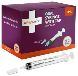 3ml Syringe With Cap (100 Pack) | Oral Dispenser Without Needle, Luer Slip Tip | Individually Wrapped Medicine Dropper For Infants & Pets 3ml Syringe With Cap (100 Pack) | Oral Dispenser Without Needle, Luer Slip Tip | Individually Wrapped Medicine Dropper For Infants & Pets