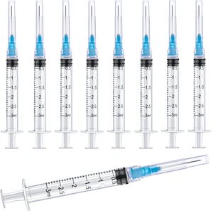 100 Pack 3ml/cc Plastic Luer Lock Syringa with 23Ga and Cap, Individually Sealed Wrapped, for Scientific Labs, Measuring Liquid, Refilling Cartridges or Glue Applicator 100 Pack 3ml/cc Plastic Luer Lock Syringa with 23Ga and Cap, Individually Sealed Wrapped, for Scientific Labs, Measuring Liquid, Refilling Cartridges or Glue Applicator