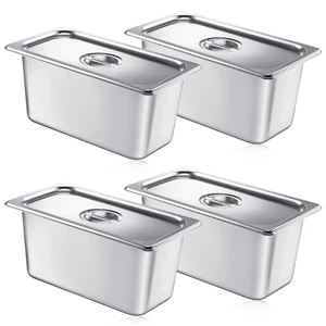 4 Pack Stainless 1/3 Size x 6 Inch Deep Steam Table Pans with Lids Designed for Serving and Food Prep at Buffets, Restaurants, Hotels, Parties, and Home Kitchens; Reusable and Stackable 4 Pack Stainless 1/3 Size x 6 Inch Deep Steam Table Pans with Lids Designed for Serving and Food Prep at Buffets, Restaurants, Hotels, Parties, and Home Kitchens; Reusable and Stackable