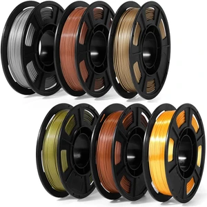 Metallic PLA 3D Printer Filament Bundle 250g, 1.75mm 6 Colors 1.5KG Multicolor PLA Compatible with Most FDM 3D Printers, Gold, Silver, Brass, Bronze, Rose, Champagne for Beginner, Vacuum-Sealed Metallic PLA 3D Printer Filament Bundle 250g, 1.75mm 6 Colors 1.5KG Multicolor PLA Compatible with Most FDM 3D Printers, Gold, Silver, Brass, Bronze, Rose, Champagne for Beginner, Vacuum-Sealed