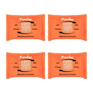 500Gram 4Packets Moisture Indicating Silica Gel Desiccant Packs Orange to green, Reactivatable moisture absorber, Large for car dehumidifier, gun, safe, closet, basement and garage storage 500Gram 4Packets Moisture Indicating Silica Gel Desiccant Packs Orange to green, Reactivatable moisture absorber, Large for car dehumidifier, gun, safe, closet, basement and garage storage