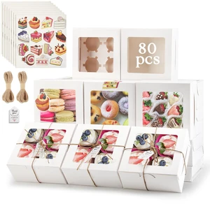 Cupcake Boxes with Window, 6x6x3 Inches Cookie Boxes,80 Pack,White Bakery Treat Boxes for Pastry, Desserts, Chocolate Strawberries, Cupcake Containerss for Gift Giving with Stickers & Twine Cupcake Boxes with Window, 6x6x3 Inches Cookie Boxes,80 Pack,White Bakery Treat Boxes for Pastry, Desserts, Chocolate Strawberries, Cupcake Containerss for Gift Giving with Stickers & Twine