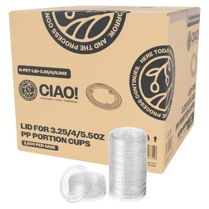 Portion Cup Lids, Ultra Clear PET for 3.25, 4 and 5.5 oz Portion Cups, 74mm Diameter, Designed and Fit For Brand - 3.25, 4 and 5.5 oz Portion Cups Only (Case of 2,500) Portion Cup Lids, Ultra Clear PET for 3.25, 4 and 5.5 oz Portion Cups, 74mm Diameter, Designed and Fit For Brand - 3.25, 4 and 5.5 oz Portion Cups Only (Case of 2,500)
