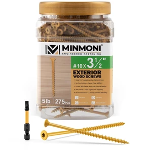 #10 x 3-1/2" Wood Deck Screws 275pcs (5lb Box), Torx Flat-Head Exterior Screws, Multiple Size Available, Tan, T25 Star Bit Included #10 x 3-1/2" Wood Deck Screws 275pcs (5lb Box), Torx Flat-Head Exterior Screws, Multiple Size Available, Tan, T25 Star Bit Included