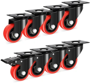 3 Inch Heavy Duty Casters Wheels (8 Pack), Top Plate Castor Wheels with Brake, 360 Degree Durable Locking Furniture Swivel Cart Wheels, No Noise Polyurethane Wheels for Cabinet, Workbench 3 Inch Heavy Duty Casters Wheels (8 Pack), Top Plate Castor Wheels with Brake, 360 Degree Durable Locking Furniture Swivel Cart Wheels, No Noise Polyurethane Wheels for Cabinet, Workbench