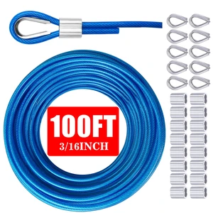 Vinyl Coated Galvanized Steel Wire Rope 3/16" PVC Covered Steel Cable 50ft/100ft/150ft/200ft, Ideal String Light Hanging Cable Vinyl Coated Galvanized Steel Wire Rope 3/16" PVC Covered Steel Cable 50ft/100ft/150ft/200ft, Ideal String Light Hanging Cable