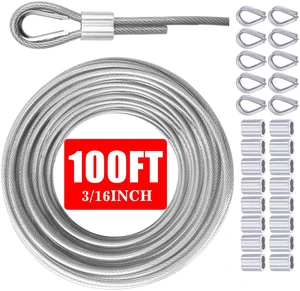 Vinyl Coated Galvanized Steel Wire Rope 3/16" PVC Covered Steel Cable 50ft/100ft/150ft/200ft, Ideal String Light Hanging Cable Vinyl Coated Galvanized Steel Wire Rope 3/16" PVC Covered Steel Cable 50ft/100ft/150ft/200ft, Ideal String Light Hanging Cable