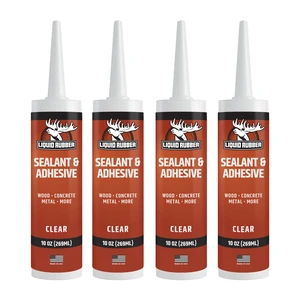 Waterproof Sealant & Adhesive Caulk, Clear, 10.2 oz, 4 Pack Paintable in 24 Hrs and Cures on Damp Surfaces for Windows, Concrete, Doors, Foundations, Wood, Concrete, Brick & Metal Waterproof Sealant & Adhesive Caulk, Clear, 10.2 oz, 4 Pack Paintable in 24 Hrs and Cures on Damp Surfaces for Windows, Concrete, Doors, Foundations, Wood, Concrete, Brick & Metal
