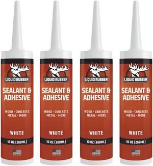 Waterproof Sealant & Adhesive Caulk, White, 10.2 oz, 4 Pack Paintable in 24 Hrs and Cures on Damp Surfaces for Windows, Concrete, Doors, Foundations, Wood, Concrete, Brick & Metal Waterproof Sealant & Adhesive Caulk, White, 10.2 oz, 4 Pack Paintable in 24 Hrs and Cures on Damp Surfaces for Windows, Concrete, Doors, Foundations, Wood, Concrete, Brick & Metal