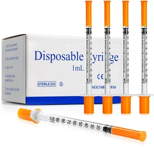 Syringe 1ml/cc 31G 5/16 inch 8mm U-100 Disposable Lab Syringes, Pack of 100 Syringe 1ml/cc 31G 5/16 inch 8mm U-100 Disposable Lab Syringes, Pack of 100