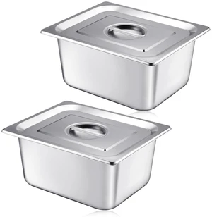 2 Pack Stainless 1/2 Size x 6 Inch Deep Steam Table Pans with Lids Designed for Serving and Food Prep at Buffets, Restaurants, Hotels, Parties, and Home Kitchens; Reusable and Stackable 2 Pack Stainless 1/2 Size x 6 Inch Deep Steam Table Pans with Lids Designed for Serving and Food Prep at Buffets, Restaurants, Hotels, Parties, and Home Kitchens; Reusable and Stackable