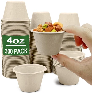 4 oz Disposable Bagasse Fiber Souffle Cups 200pk, 100% Natural Biodegradable Compostable Condiment cups Sample Cup Tasting Cup (Natural, Pack of 200) 4 oz Disposable Bagasse Fiber Souffle Cups 200pk, 100% Natural Biodegradable Compostable Condiment cups Sample Cup Tasting Cup (Natural, Pack of 200)