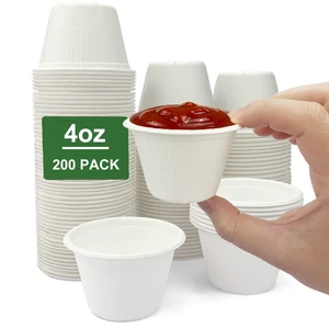 4 oz Disposable Bagasse Fiber Souffle Cups 200pk, 100% Natural Biodegradable Compostable Condiment Cups Sample Cup Tasting Cup (White, Pack of 200) 4 oz Disposable Bagasse Fiber Souffle Cups 200pk, 100% Natural Biodegradable Compostable Condiment Cups Sample Cup Tasting Cup (White, Pack of 200)