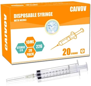 20 Pack 10ml Syringe, With 22G Needle, Disposable Individually Wrapped 20 Pack 10ml Syringe, With 22G Needle, Disposable Individually Wrapped