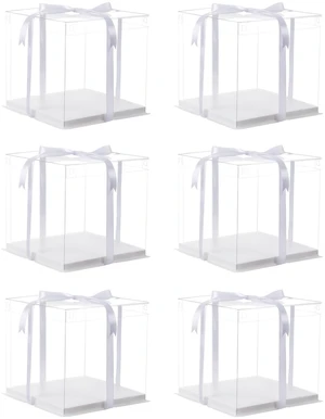6Pcs clear cake boxes with Ribbon, 6inch cake boxes for Christmas Bakery Treat,Holiday Pastries,Gift Giving-White 6Pcs clear cake boxes with Ribbon, 6inch cake boxes for Christmas Bakery Treat,Holiday Pastries,Gift Giving-White