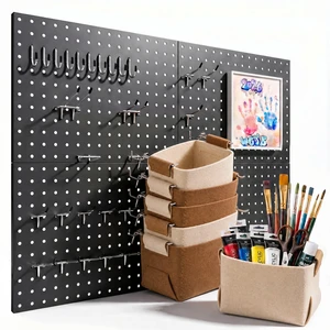 Peg Board, 4 Pack Metal Pegboard Wall Organizer with Accessories Black Pegboard Panels with 50 Pcs Hooks and Baskets, Wall Organizer for Office, Craft Room Organization, Garage, Sewing Room Peg Board, 4 Pack Metal Pegboard Wall Organizer with Accessories Black Pegboard Panels with 50 Pcs Hooks and Baskets, Wall Organizer for Office, Craft Room Organization, Garage, Sewing Room