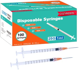 1ml,100 Pack, 25G 1 inch Syringes with Needle, Needle Luer Lock Syringe, Individually Sealed Package for Scientific Labs,Feeding Small Animals,Dispensing,Applicator,Watering 1ml,100 Pack, 25G 1 inch Syringes with Needle, Needle Luer Lock Syringe, Individually Sealed Package for Scientific Labs,Feeding Small Animals,Dispensing,Applicator,Watering